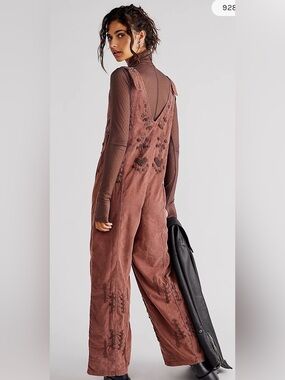 Free People Embroidered Where I’m Going Rust Jumpsuit